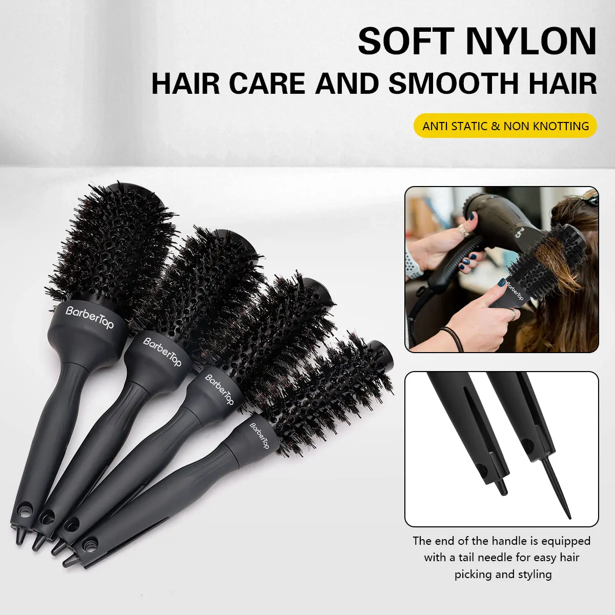 Handle Round Rolling Brush Straight Twill Hair Comb Round Barrel Hair Curling Brush With Pointed Tail Hairdressing Styling Tool