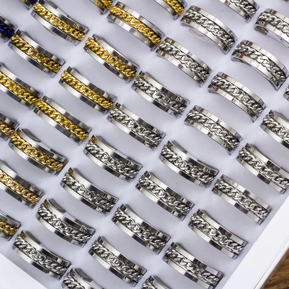 Wholesale Bulk 20pcs/Lots Rotatable Chain Spinner Stainless Steel Rings Decompression Jewelry For Men Women Mix Style