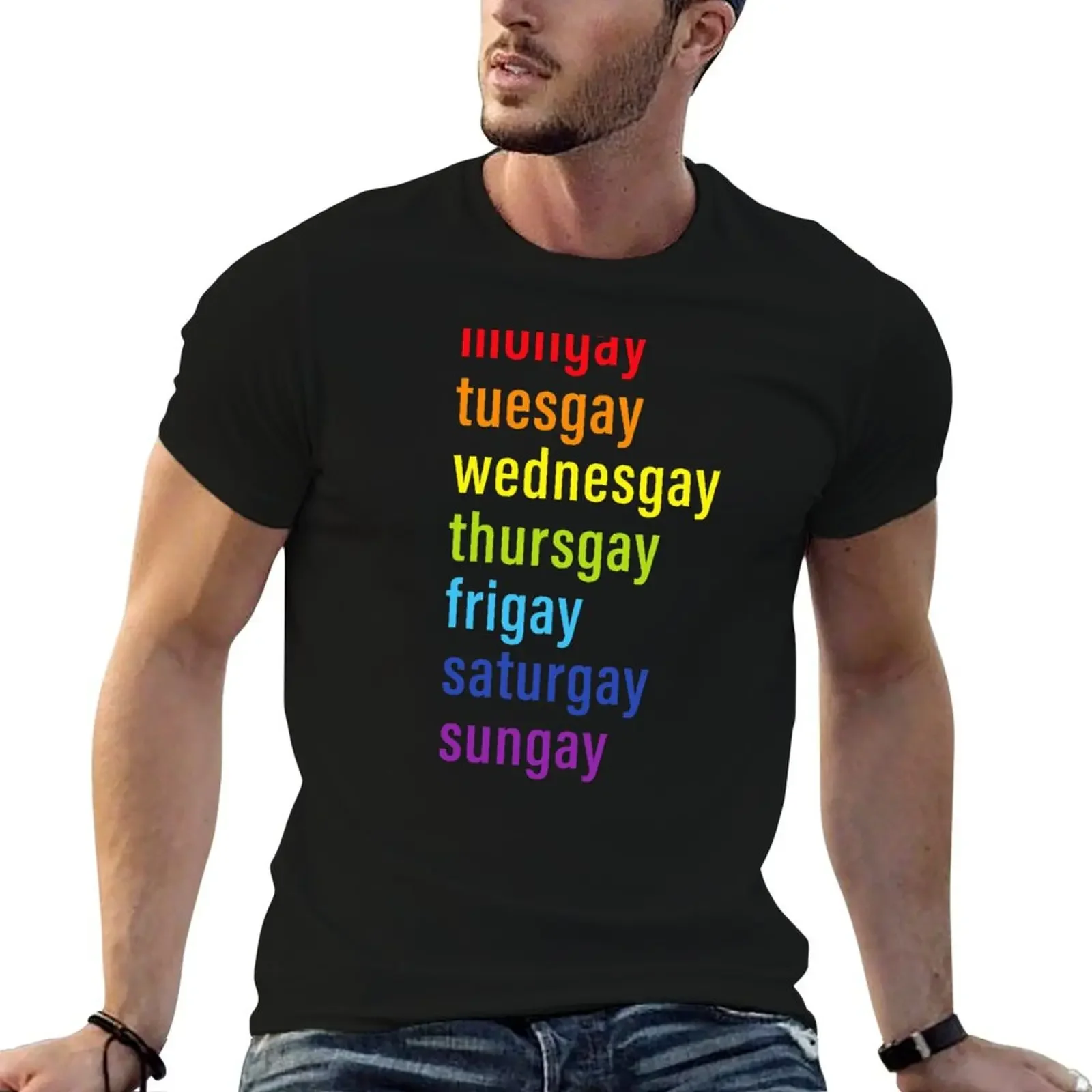 

Mongay Tuesgay Wednesgay Thursgay Frigay Saturgay Sungay T-Shirt korean fashion hippie clothes slim fit t shirts for men