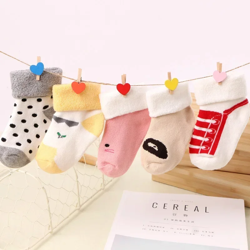 1 Pairs Autumn Winter Warm Strip Baby Sock Cute Cartoon Dot Thick Infant Floor Sock Soft Star Pattern Newborn Toddler Sock