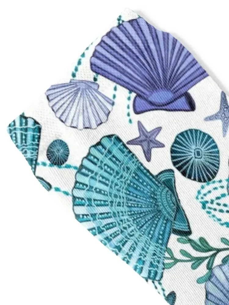 starfish blue seashells on white Socks luxury christmas gift hiphop cartoon Socks Girl Men's