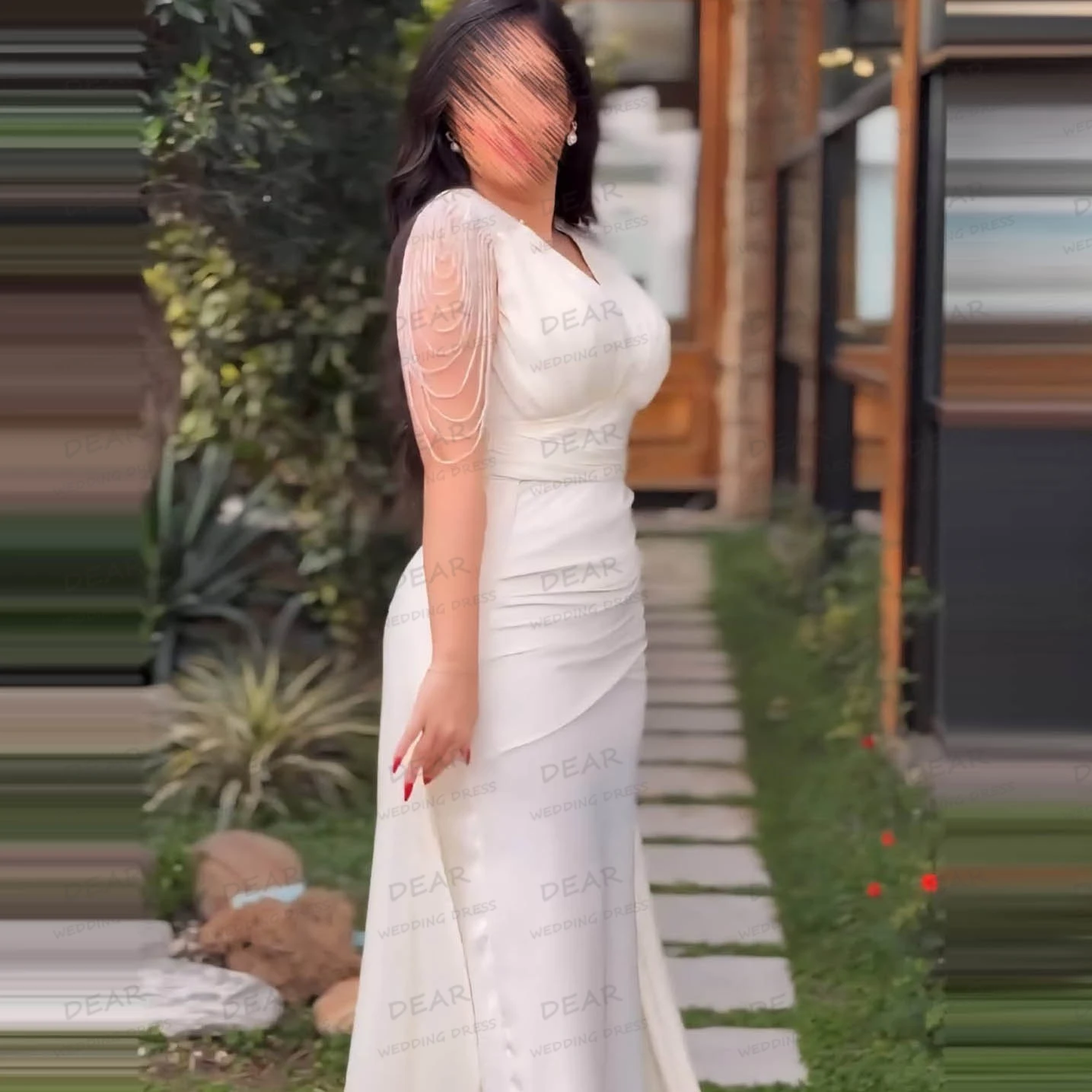 Robes De mariée simples pour femmes, style sirène, Sexy, perles, col en V, sans manches, robes formelles, personnalisées, 2025