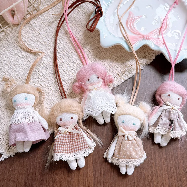 Doll Necklace Fabric Plaid Floral Dress Cute Soft Adorable Lightweight High Quality Pendant for Girls Sweet Daily Party Gift