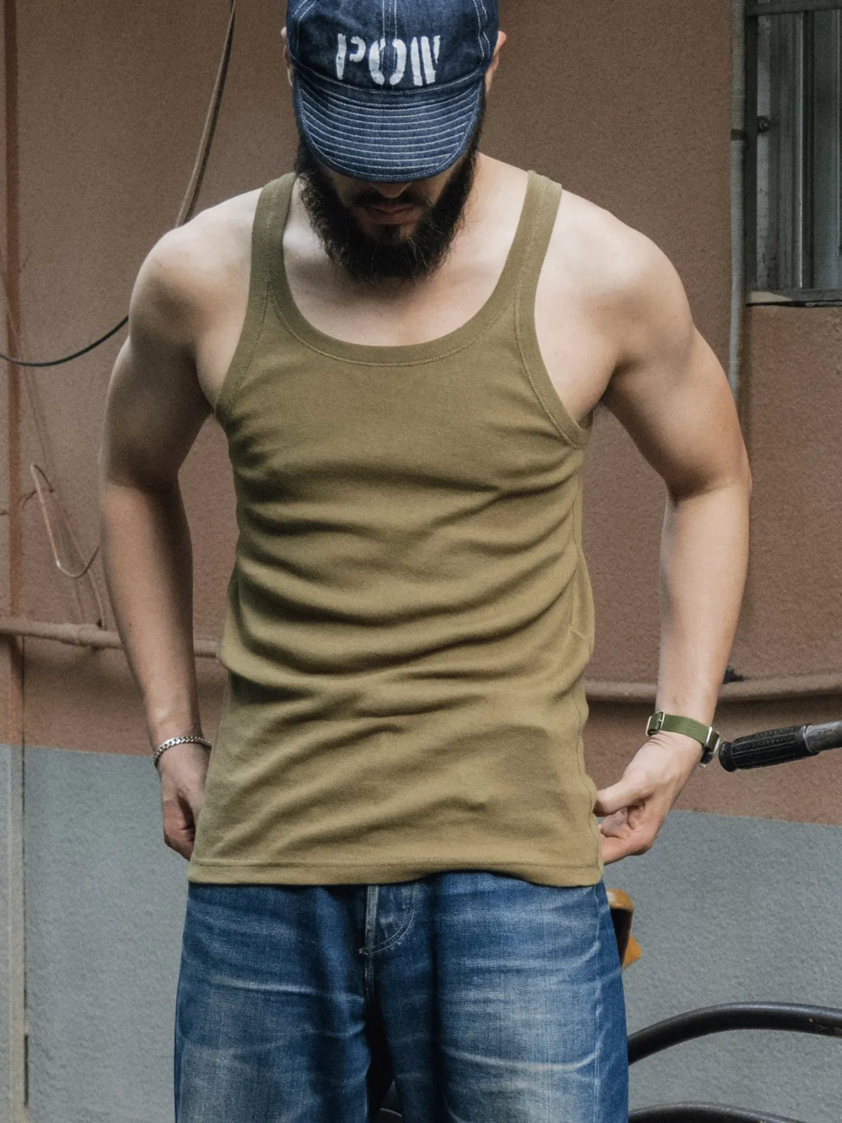 

BRONSON Vintage Tank Top Men's 100% Cotton Retro Slim-Fit Narrow-Shoulder Sleeveless Sweat Vest