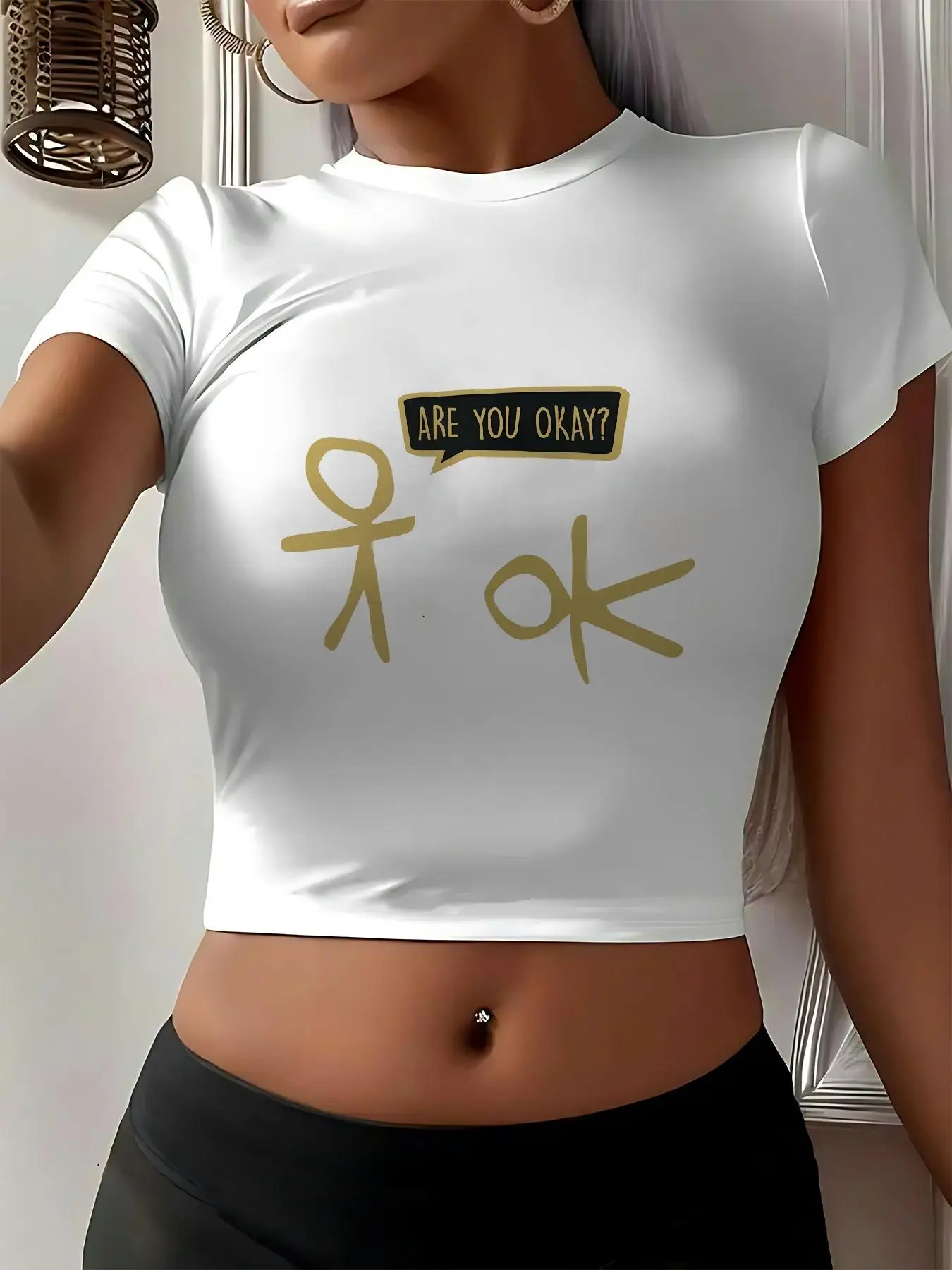 Fashion Top Cropped Tshirt Aesthetic Crop Top Youthful and Vibrant Womens Cropped Flat Printed Pattern Cute Aesthetic Clothes