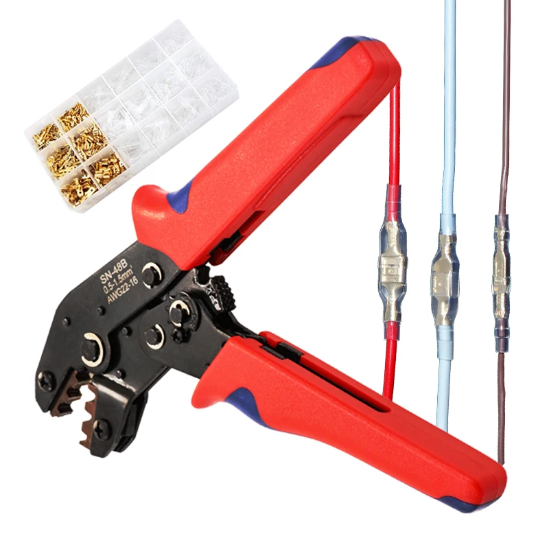 

Pliers Spring Plug Crimping Kit Hand Tools Female Male Wire Connectors Crimp Terminals Electrical Insulated Assortment SN-48B