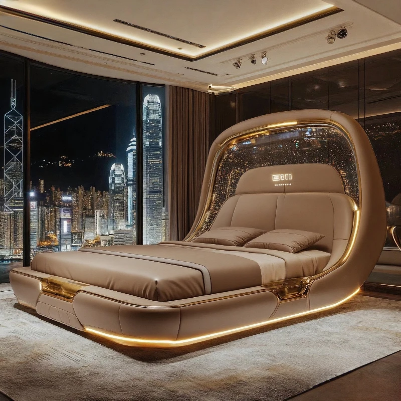 

Atmospheric Superior Leather Double Bed Master Bedroom Double Multipurpose Bed High-end Double Bed