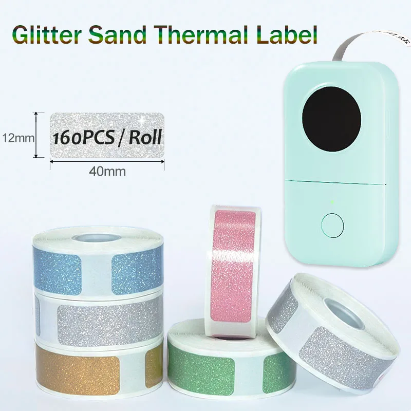 D30 P15 12x40mm Glitter Sand Thermal Label Tape Printer Adhesive Shiny Sticker Paper 160 Rolls For Phomemo D32 Marklife P11 P12