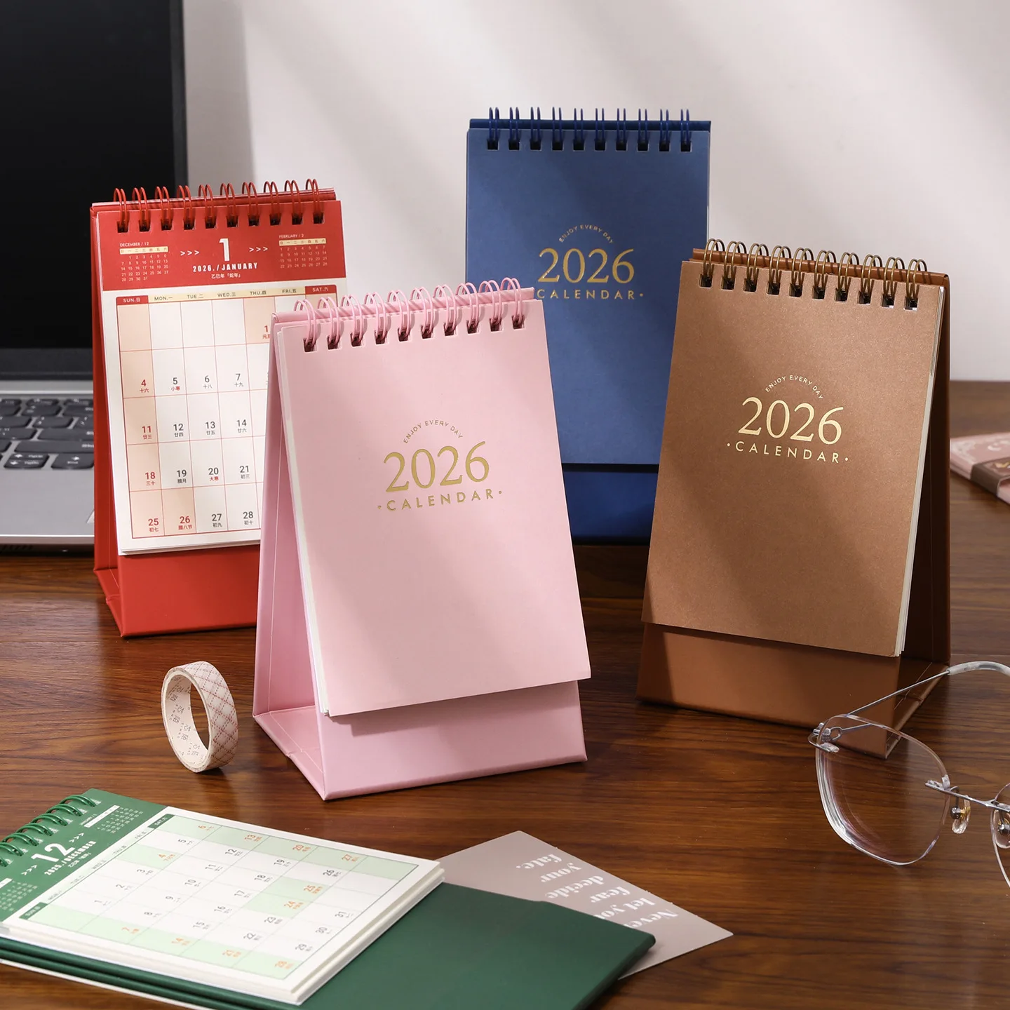 2026 Mini Simple Calendar Small Desk Calendar Creative Coil Calendar Planner Desktop Decoration Office Stationery