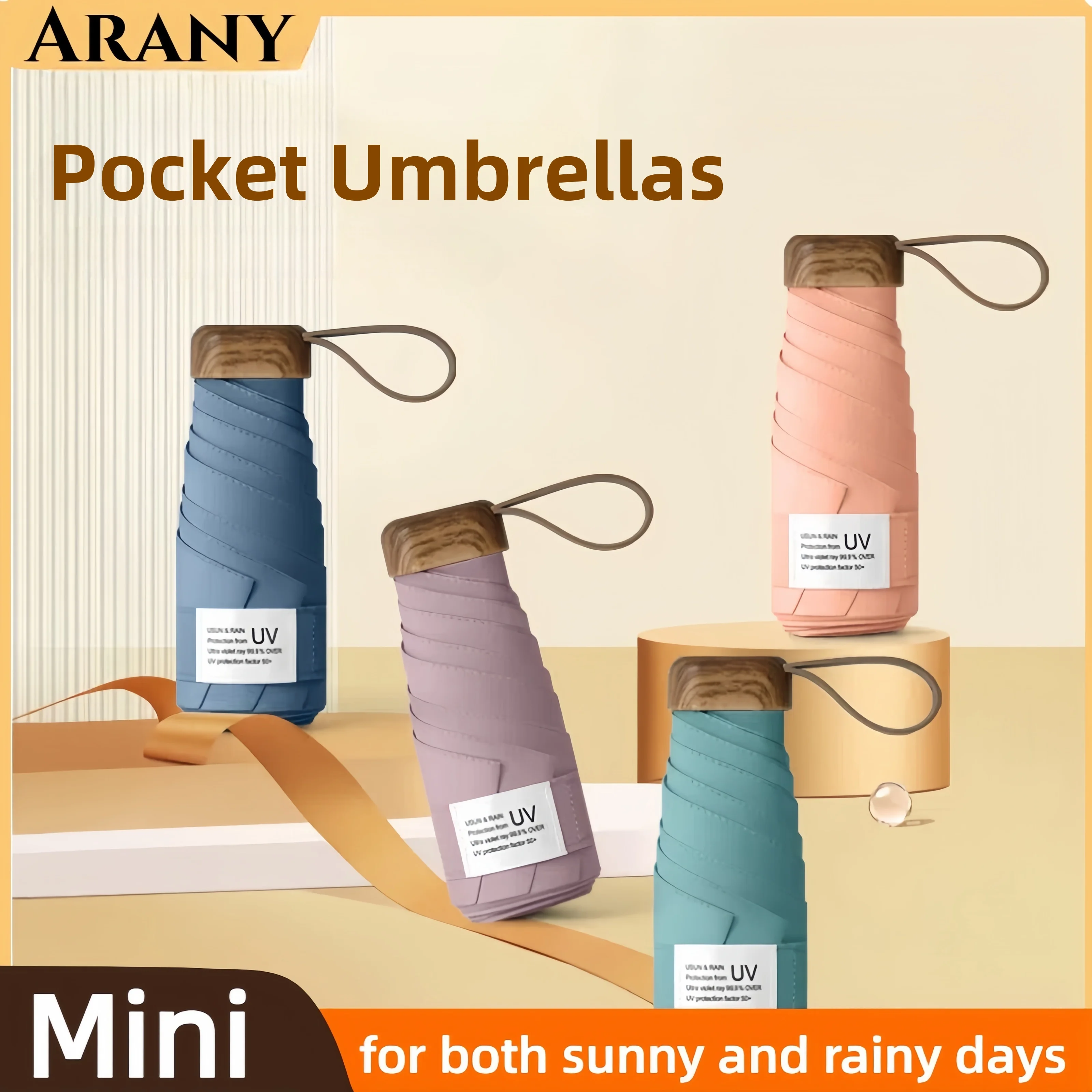 

Mini Umbrella Morandi Aluminum Alloy Compact and Portable UPF50 Sun Umbrella with A Wood Grain Imitation Pocket Umbrellas 양산