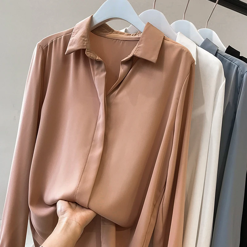 Fashion Turn Down Collar Blouse Elegant Solid Color Female Clothes Casual Long Sleeve Simple Loose Shirt Feminine Blusas 1181 40