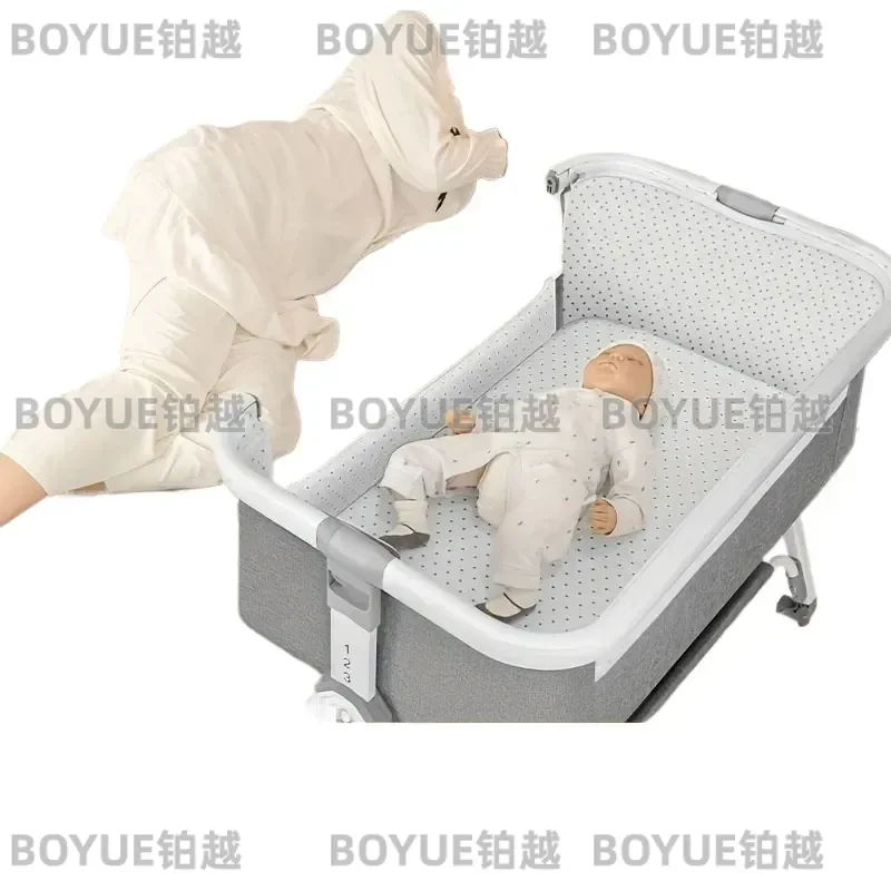 Multi Functional Baby Crib with Foldable Height Adjustment Splicing, Portable and Movable Bedside Swing, Cradle, Sleeping Bed