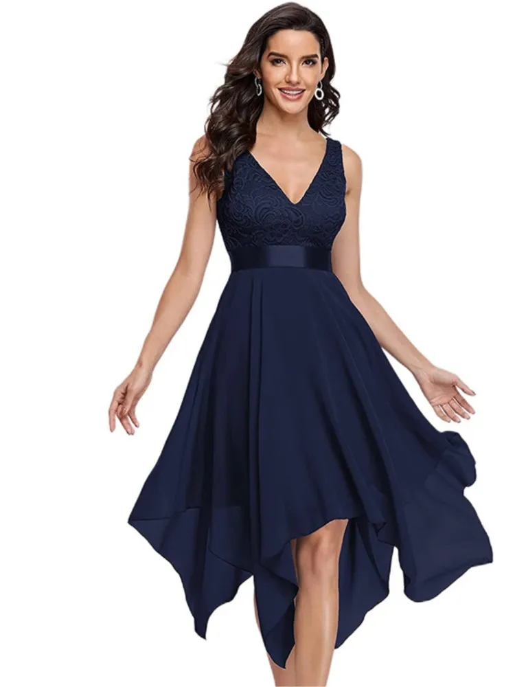 

Fashion Solid Color Deep V-neck Dress 2026 Spring And Autumn New Wide Shoulder Strap Formal Evening Dress Knee-length Dress