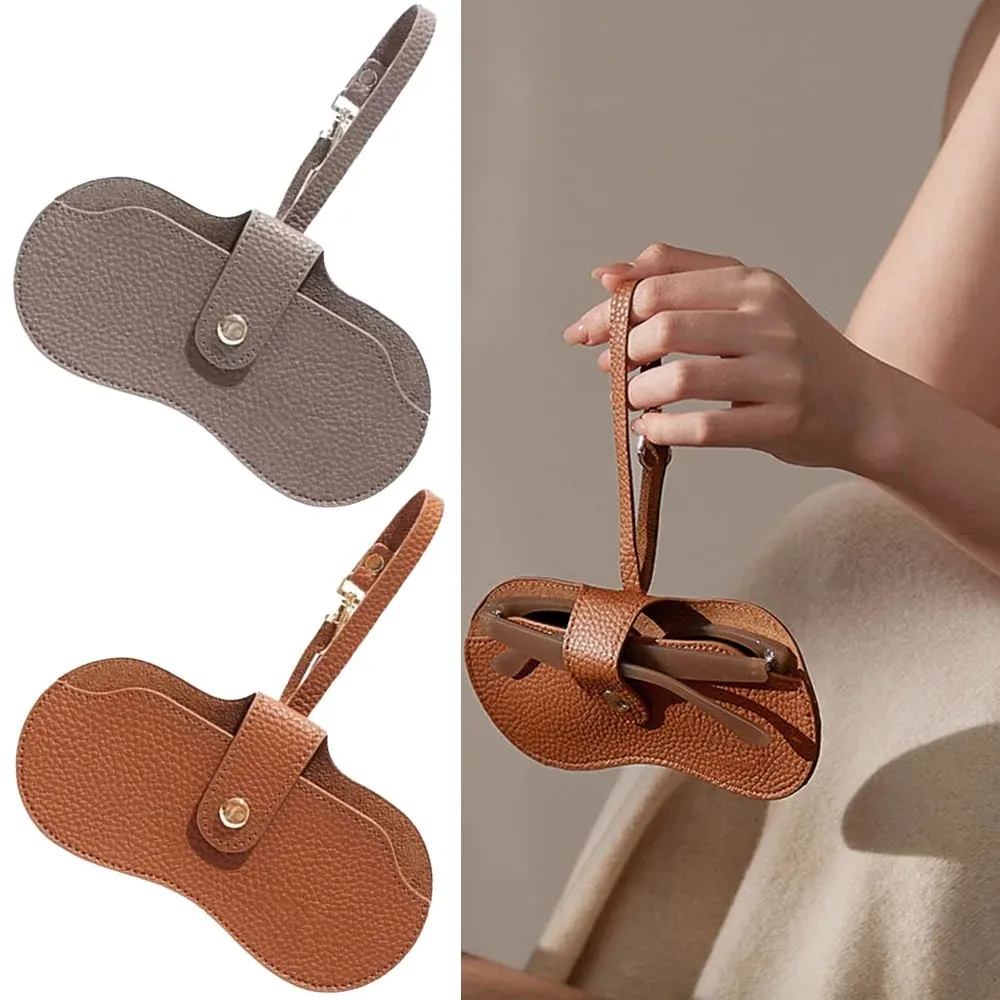 Estojo de óculos magnético-suporte de bolsa de óculos de sol de couro fino-organizador de óculos de viagem portátil com cordão natal