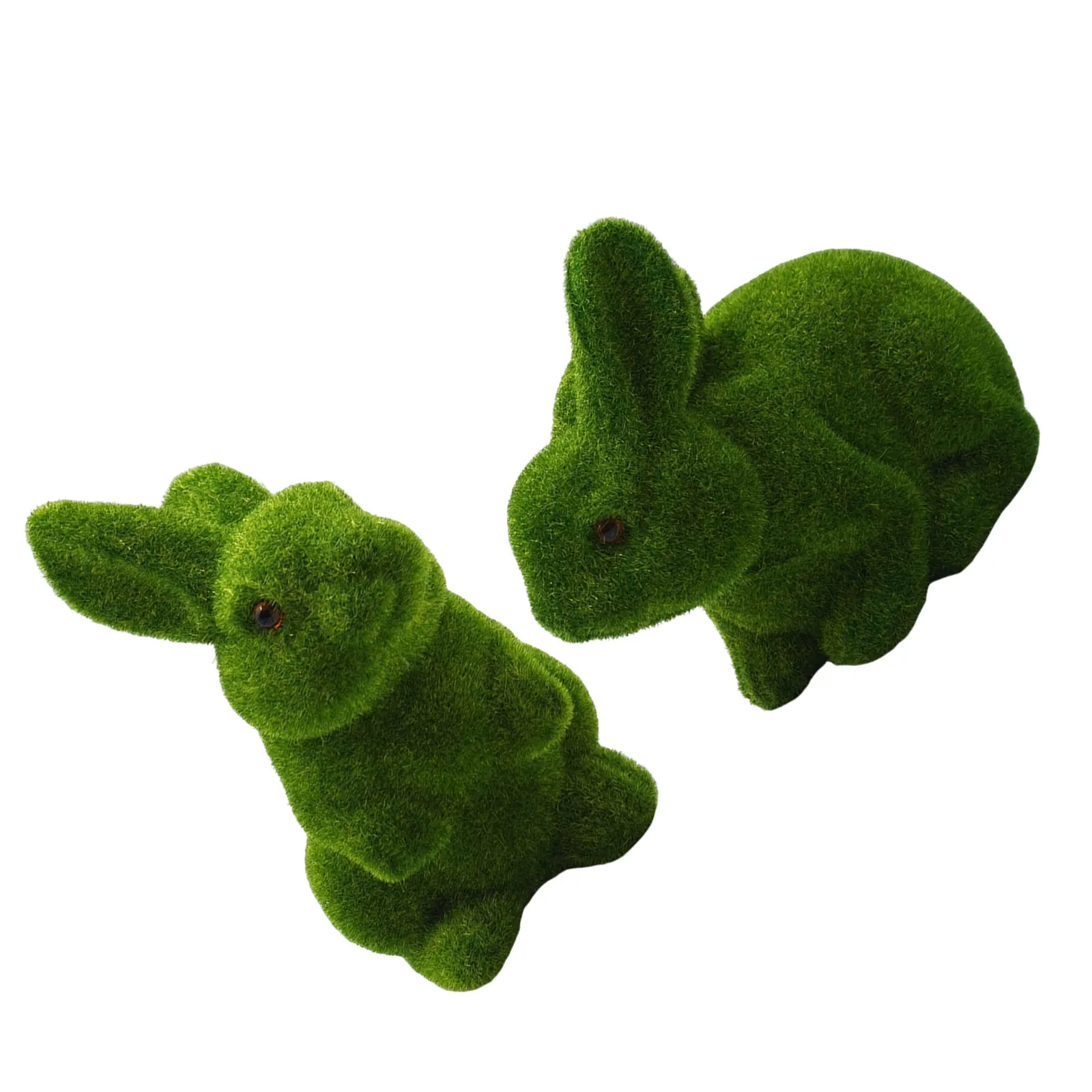 2Pcs Moss Finish Green Flocked Bunny Statues Easter Spring Table Decor Garden Rabbit Sculpture Outdoor Lawn Statue