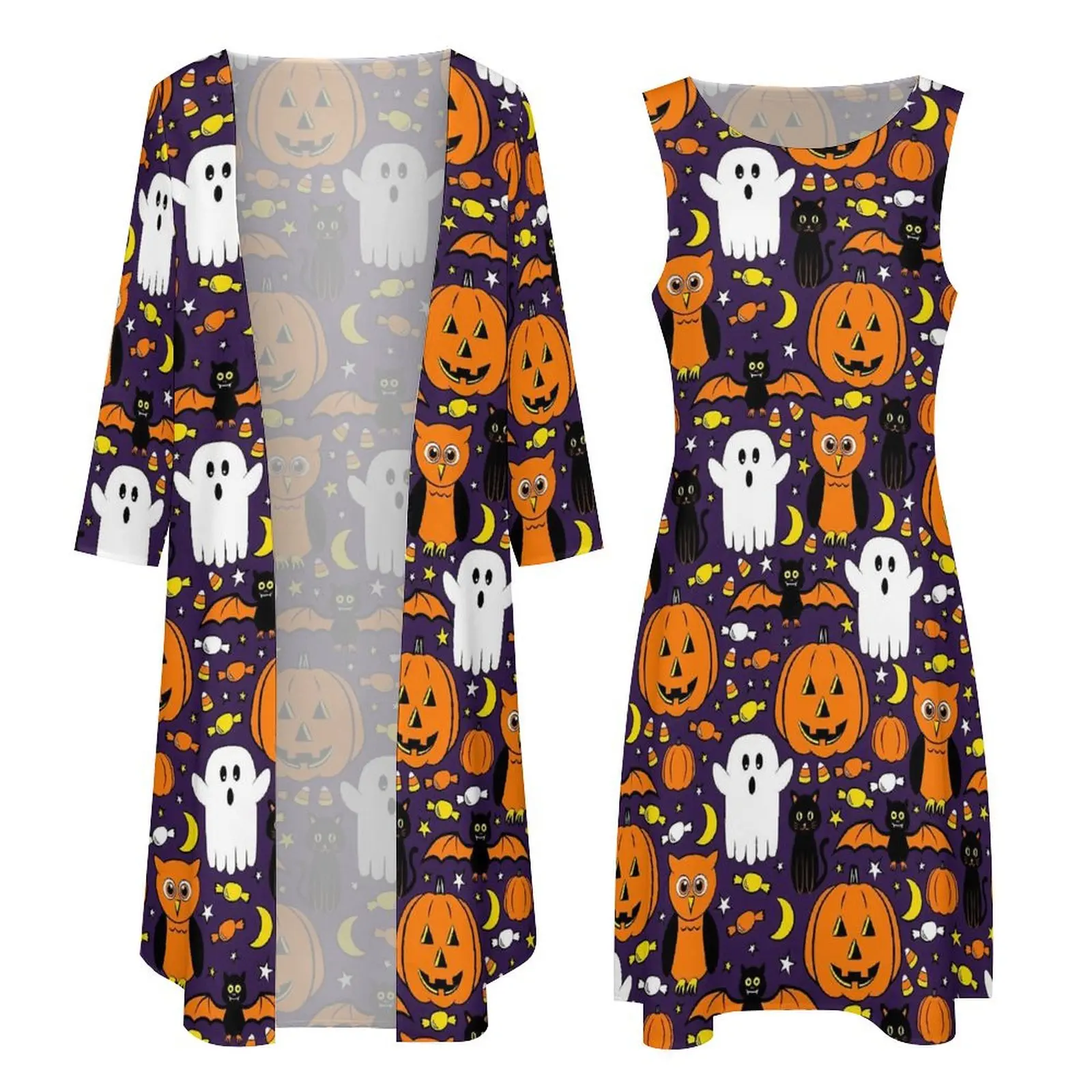 Happy Haunts Jurk Ghost En Pompoen Party Maxi Jurk Mode Boho Strand Lange Jurken Vrouwen Lange Mouw Ontwerp Big Size Vestidos