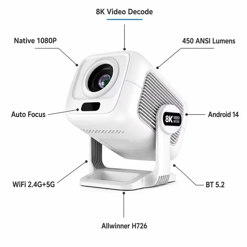 Portable WiFi 6 Projector 1080P Native Resolution Auto Focus LED Home Theater Beam for Outdoor Movie Night Screen Mirroring