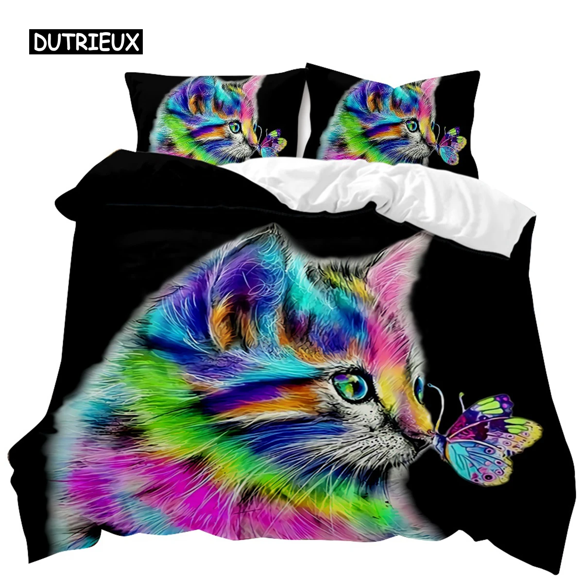 

Cat Duvet Cover Set Cool Cat In Hat with Sharp Eyes Animal Twin Bedding Set Bedclothes Queen King Size Polyester Qulit Cover