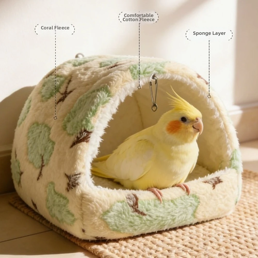 Neues hängendes Plüsch-Papageiennest, warme Baumwolle, großes Fassungsvermögen, gefüllte Vogelhütte, weiches Zelt-Design, Meerschweinchen-Nest für den Winter. – Detail 12