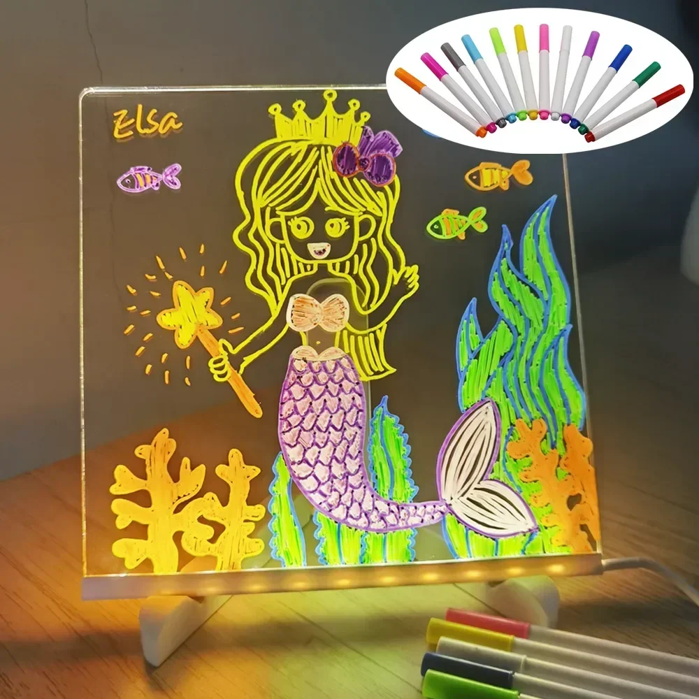 Panneau de lampe LED personnalisé, tableau de notes de message en acrylique, tableau à dessin USB effaçable, veilleuse de chambre à coucher, cadeau d'anniversaire pour enfants