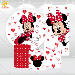 Girl Baby Shower Decoration Round Backdrop COver Red Heart Minnie Mouse Arch Wall Photo Background Baby Birthday Banner