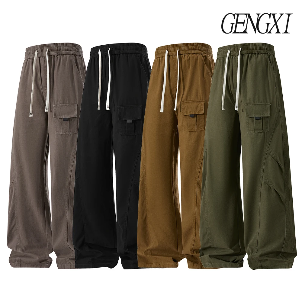 

Свободные рабочие брюки в японском стиле с несколькими карманами, мужские широкие брюки в пол, уличные повседневные спортивные брюки