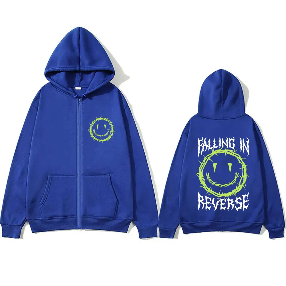 Rock Band Falling in Reverse Graphic Zipper Hoodie Men Women Casual Oversized Zip Up Hoodies Male Fashion Fleece Cotton Jacket