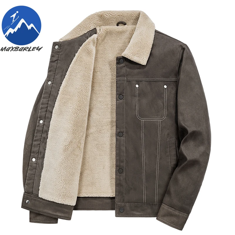 Winter Mens Suede Padded Jackets Fashion Men Mountain Skiing Fleece Warm Windbreaker Coats Men Hiking Thermal Parka Clothing