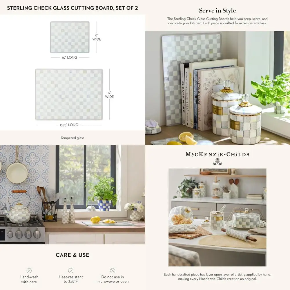 

Gray and White Sterling Check Patterned Tempered Glass Cutting Boards, Set of 2 for Countertop Use
