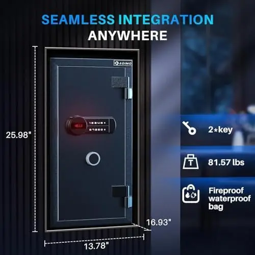 Adimo กล่องนิรภัยขนาดใหญ่สำหรับงานหนักทนไฟปลอดภัยสำหรับ3.47Cub ในบ้านบ้านบ้านปลอดภัยด้วยปุ่มกดดิจิทัลสำหรับเงินสดและเครื่องประดับกันไฟ