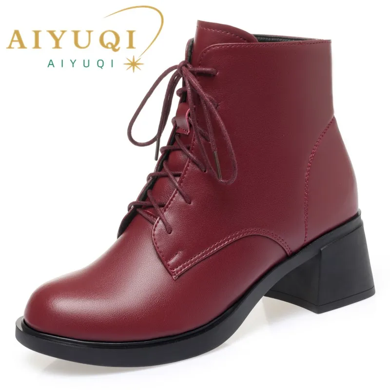 

AIYUQI Women's Boots British Style 2024 New Natural Wool Warm Women Winter Boots Non-slip Genuine Leather Ladies Ankle Boots