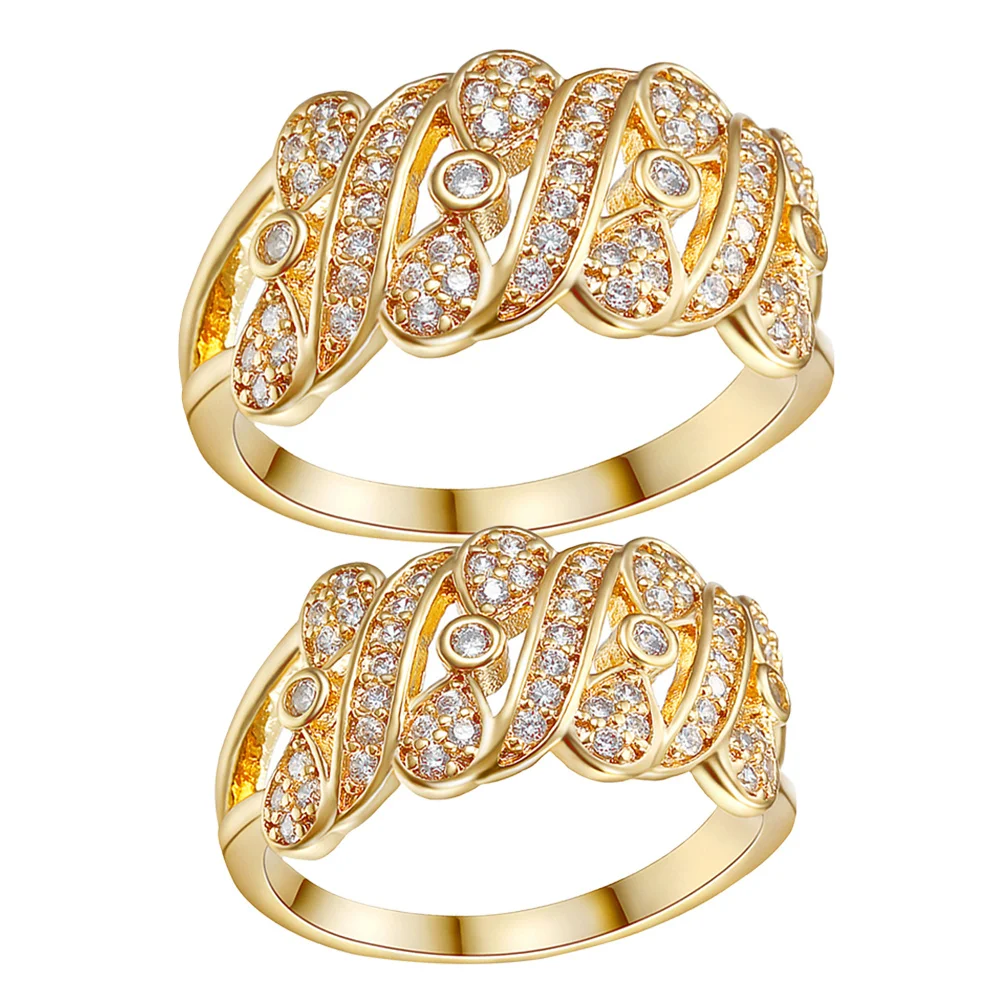 

2Pcs Women Bowknot Zircon Ring Copper Trendy Jewelry Wedding Anniversary Party Decorative Finger Rings Ladies Ring