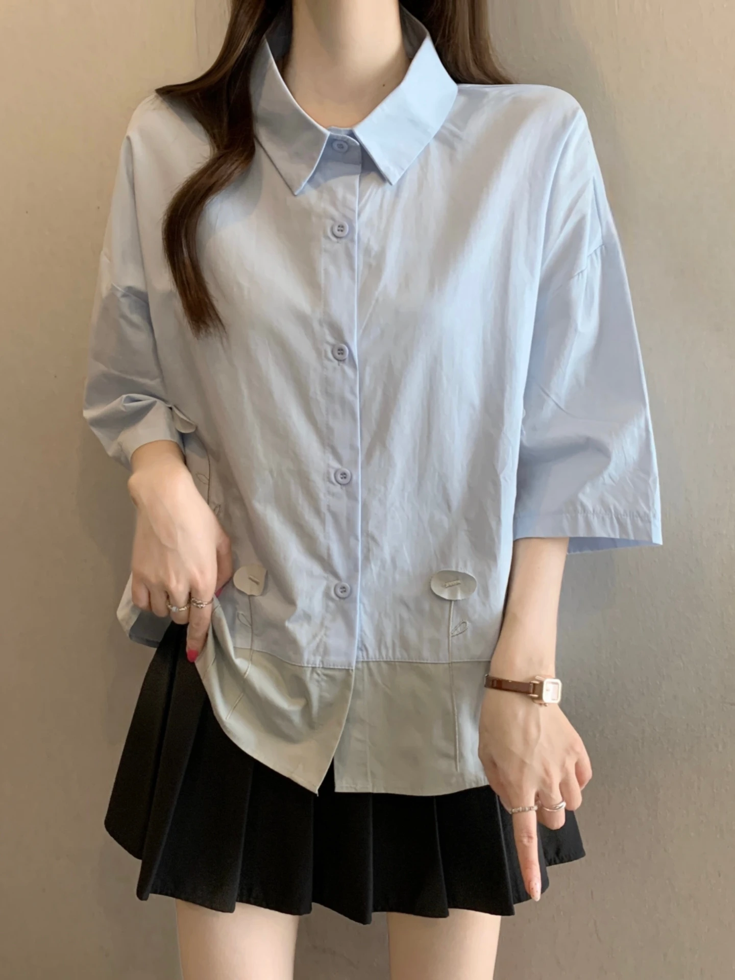 Slimming Design Short Sleeve  Neck Shirt Women's Summer Base Layer Top Large Size Comfortable Breathable Korean Style
