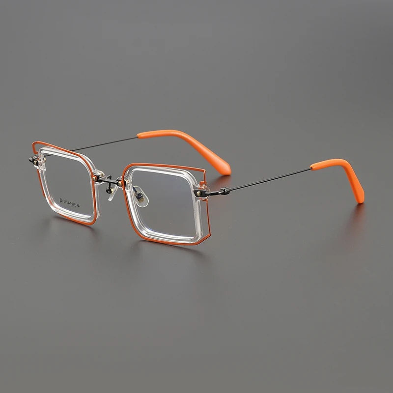 

2025 Orange niche design ultra-light full frame box retro round face glasses frame plate can be equipped with myopia anti-blue l