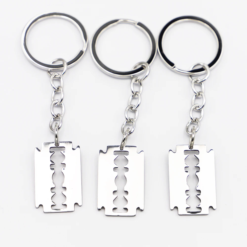 New Design Stainless Steel Razor Blade Keychain Pendants Gothic Punk Kitsch Key Ring Accessories Jewelry Gift 12Pcs