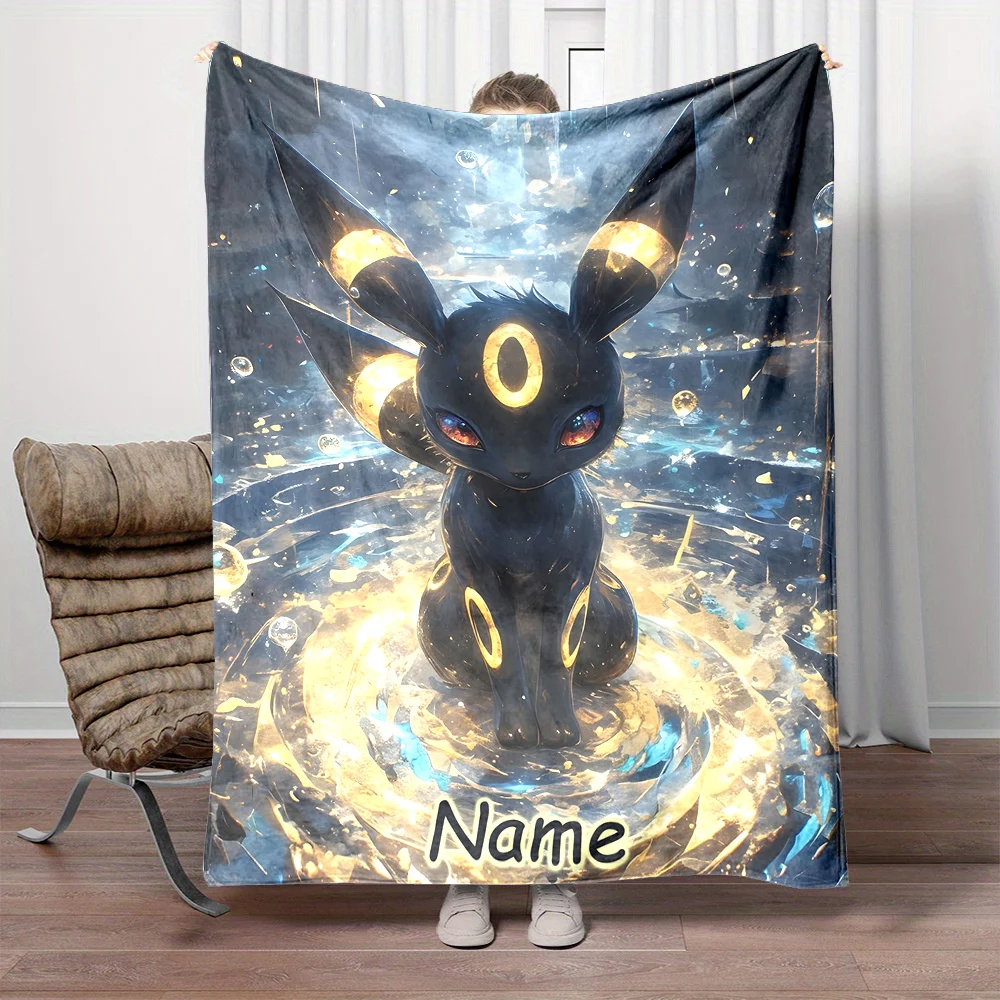 1PC Custom Name Blanket Pokémon Umbreon Printing Suitable for Sofa, Bed, Travel, Camping, Office Chair and Bed Holiday Gifts