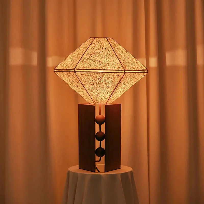 American modern high-end geometric paper art solid wood LED desk lamp, cozy bedside bedside, living room, study custom lig