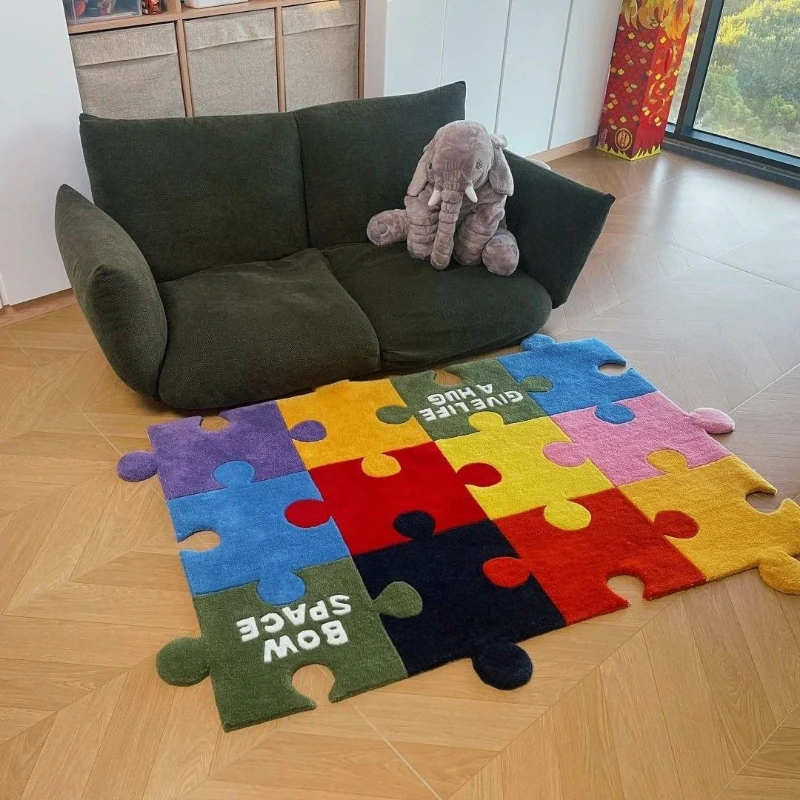Color dopamine plaid living room coffee table blanket bedroom study cloakroom floor mat handmade carpet Nordic