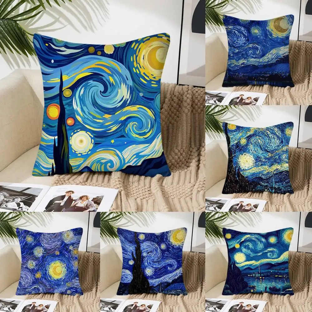 The Starry Night Art Pillow Case Fashion Square Pillowcase Bedroom Sofa Room Ins Decoration Leisure
