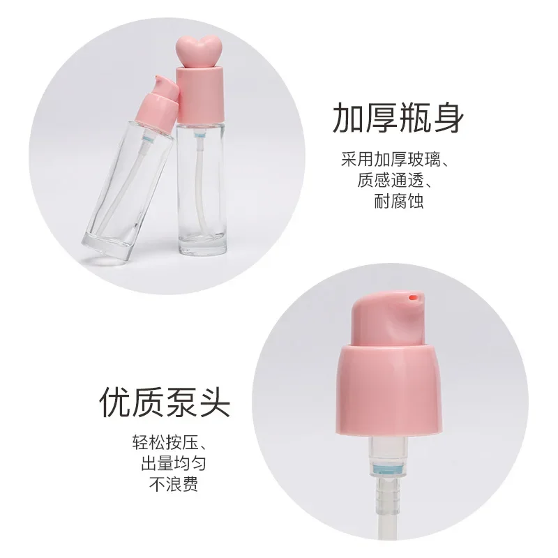 Pump Bottle for Essence Lotion 30ml Glass Empty DIY Cosmetic Container Liquid Foundation Dispenser with Pressure Pump Pink Lid