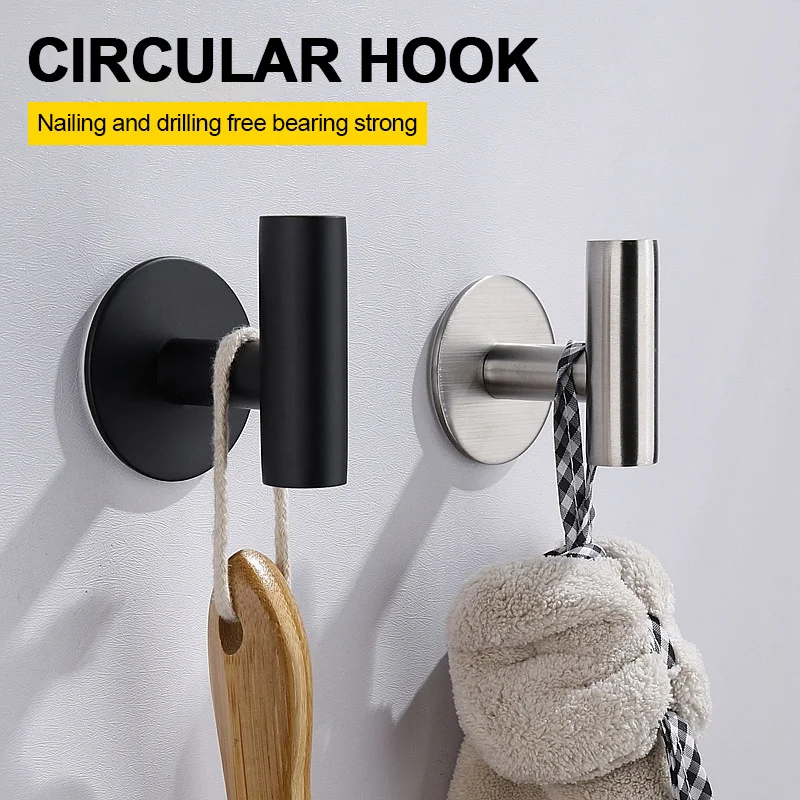 Wall Hook Stainless Steel Clothes Hanging Hooks Shower Towel Rack Home Self Adhesive/Punch Bathroom Rack Bathroom Accessories