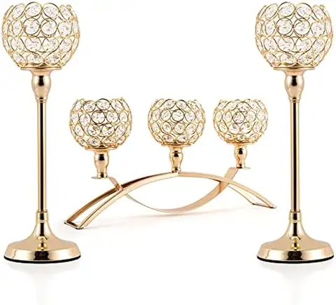 Gold 3-Arms Candle Holders Tealight Candlestick Candelabra Stand for Table Centerpieces Living Room Wedding Decor