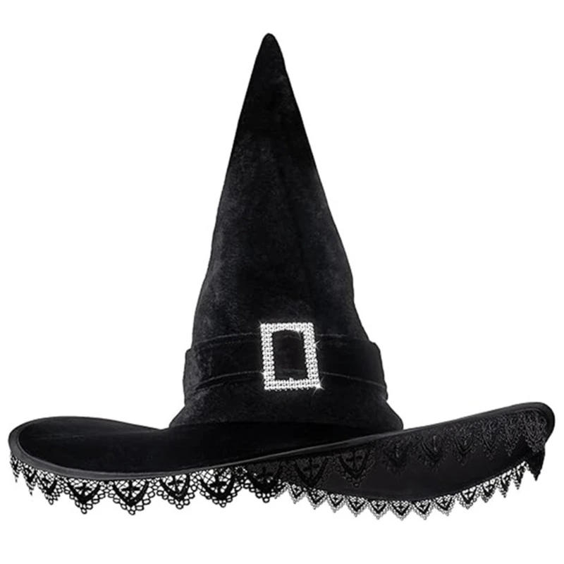 Comfortable Witch Hat with Lace Trim for Halloween Headpieces Teen School Performances Carnivals Party Photography Hat