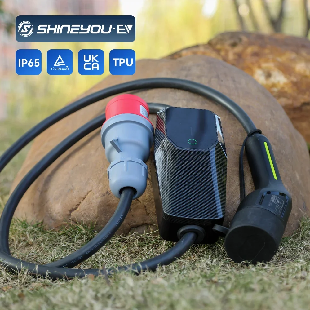 High Quality Type 2 Max 32a 22kw Lcd Screen Iec 62196 3phase Current Adjustable Charging Portable Ev Wall Charging