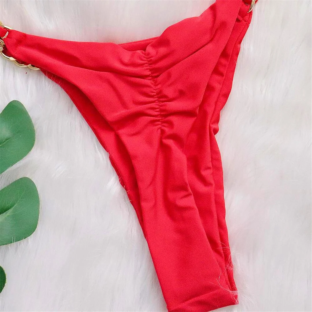 Metallring-Neckholder-Bikini mit Scrunch-Butt-String, Damen-Badeanzug, zweiteiliger Bikini-Set, Badebekleidung, Badeanzug, Schwimmbikini V4391 – Detail 25