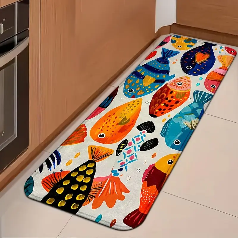 Colorful Little Fish Kitchen Runner Rug Soft Non Slip Indoor Outdoor Entryway Mat Hallway Home Decor Aesthetic Floor Carpet
