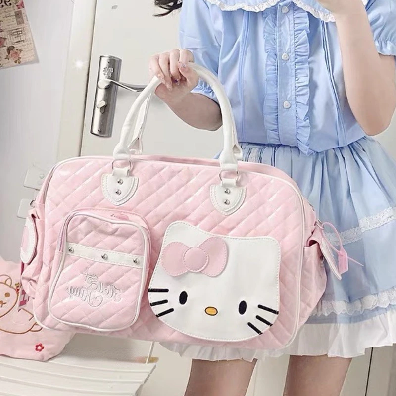 Sanrio Hello Kitty Large Capacity Crossbody Bag Pink Shoulder Bags For Women Y2k Sweet Girl PU Leather Handbag