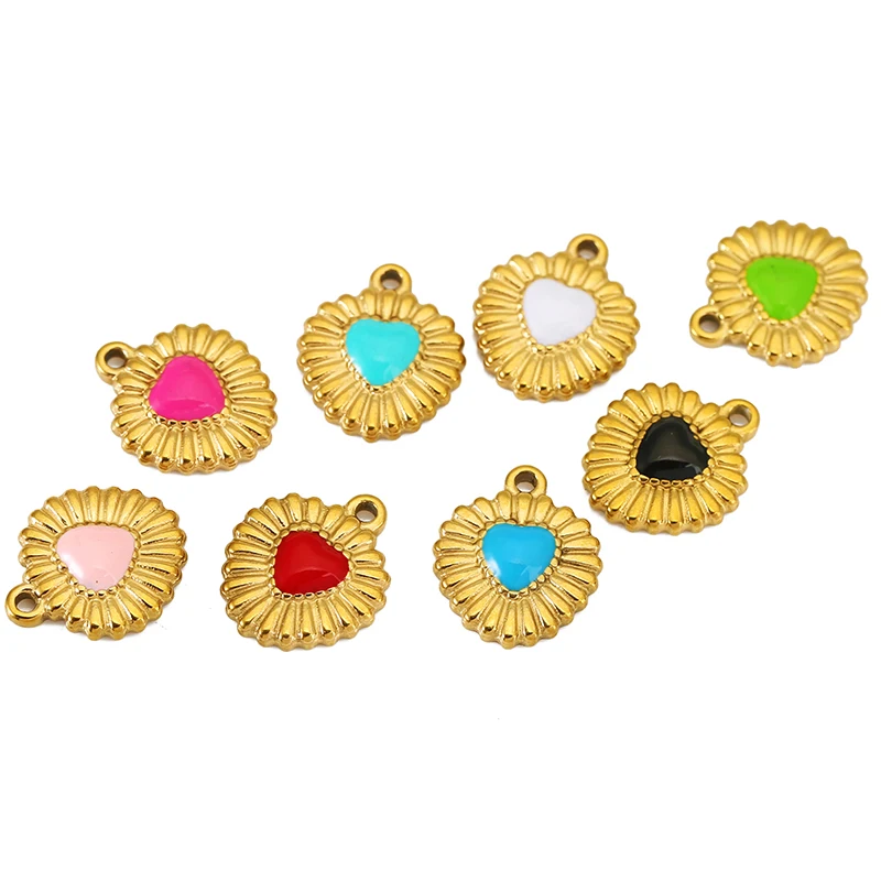 5pcs Stainless Steel Colorful Enamel Heart Charm Pendant PVD Gold Plating Love for Necklace Earrings DIY Jewelry Making Supplies