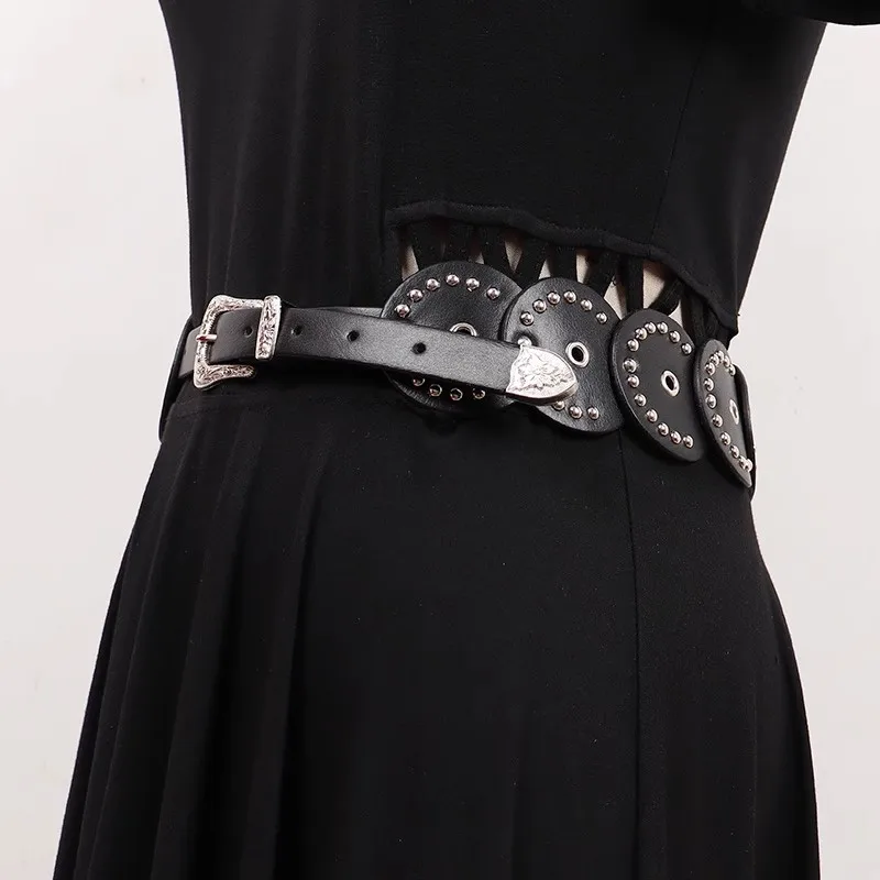 

Women's Fashion Vintage PU Leather Rivet Punk Cummerbunds Female Dress Corsets Waistband Belts Decoration Wide Belt R764