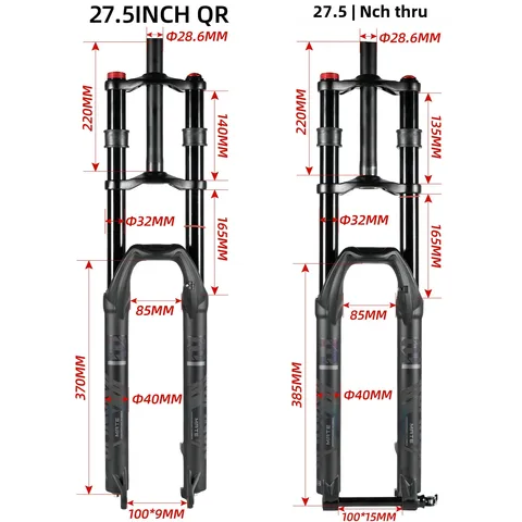 NanLio Bicycle Double Shoulder Air Suspension Fork - 150mm Travel for MTB & E-Bike Bikes 27.5"/29" Double Crown Fork